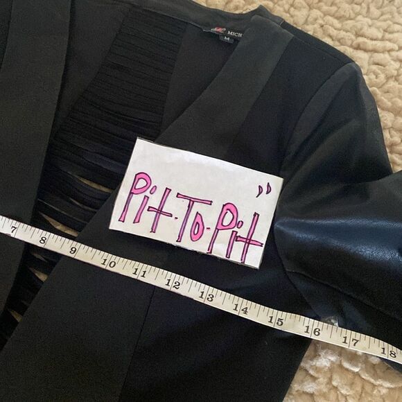 Michel Women’s Size M Black Faux Leather Blend Open Front Rare Edition Jacket - Picture 11 of 12